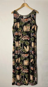 The Disney Store Dress Womens Large Black Mickey Mouse Surf Tropical Sleeveless - Picture 1 of 10