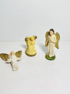3 Vintage Nativity Manger Angel Figures Chalkware Standing Kneeling 3-4.5" - Picture 1 of 12