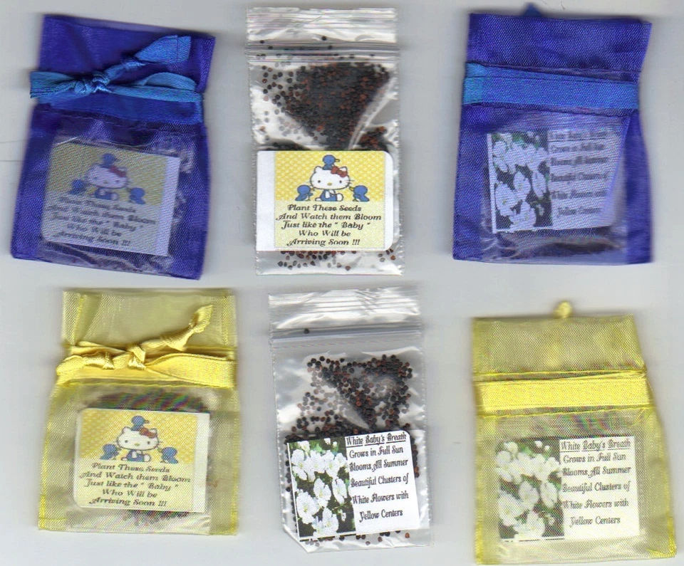 24 bolsas de color azul y amarillo Baby Seed Favors tema Hello Kitty + poema vendedor de EE. UU. Foto 1 de 1