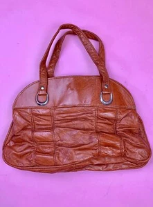 VINTAGE 60s 70s ORANGE SILVER RUCHED LEATHER MOD BOHO SHOULDER BAG - Picture 1 of 6