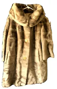 Vintage Faux Fur Swing Coat With Large Buttons & Shawl Collar 1950s? - Picture 1 of 9