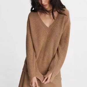 RAG & BONE WOMENS PIERCE CASHMERE V NECK SWEATER SMALL CAMEL - Picture 1 of 6