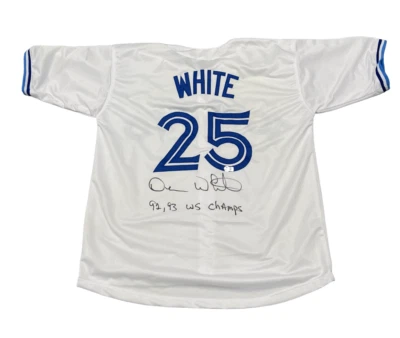 Camiseta personalizada Devon branca assinada Toronto Blue Jays com 92 93 WSC Beckett com certificado de autenticidade BAS - Imagem 1 de 3