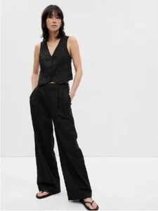 GAP Y2k Pleated LINEN Wide-Leg BOHO Trouser Black Size 18 Pants #541190 RT $90 - Picture 1 of 10