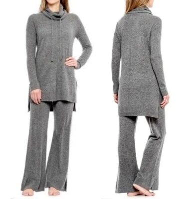 Conjunto de pijama informal con cuello capucha 100 % cachemir CYNTHIA ROWLEY en gris XS Foto 1 de 4