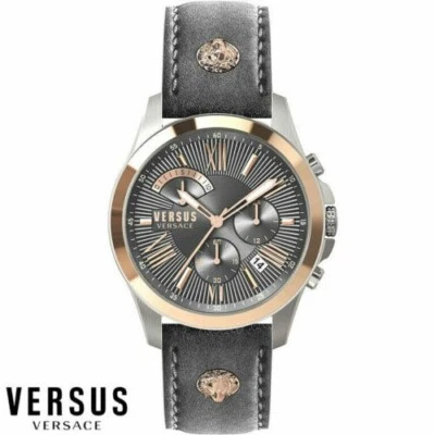Versus by Versace VSPBH1218 Lion rose gold silver gray Leather Men's Watch NEW - Image 1 of 2