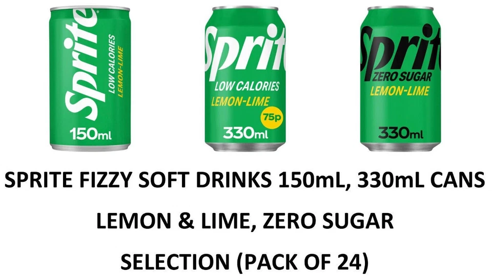 SPRITE Soft Drinks Low Calorie Lemon Lime, Zero Sugar Cans Selection PACK OF 24 - Image 1 of 1