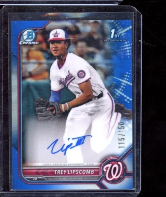 2022 BOWMAN CHROME TREY LIPSCOMB BLUE REFRACTOR AUTO 115/150 ROOKIE - Image 1 of 2