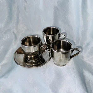 MCM 3 Espresso Cups & 3 Saucers Meber Double Wall Stainless Steel 18/10 Italy - Picture 1 of 6