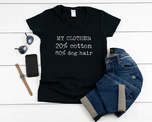 Damen-T-Shirt V-Ausschnitt 20 % Baumwolle 80 % Hundehaar Hundemama T-Shirt Liebhaber lustig Geschenk - Bild 1 von 3
