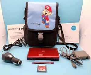 Nintendo DS Lite Bundle Crimson Red w/ Stylus, 2 Chargers, Spiderman Game, Case - Picture 1 of 15