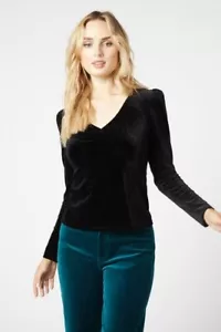 PRINCESS HIGHWAY Black Velvet Long Sleeve V Neck Stretch Top SIZE 8 velour - Picture 1 of 6