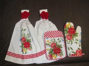 (4 piezas) Juego de cocina de ganchillo para mujer pionera, toallas, soporte para ollas, rosa dulce - Imagen 1 de 7
