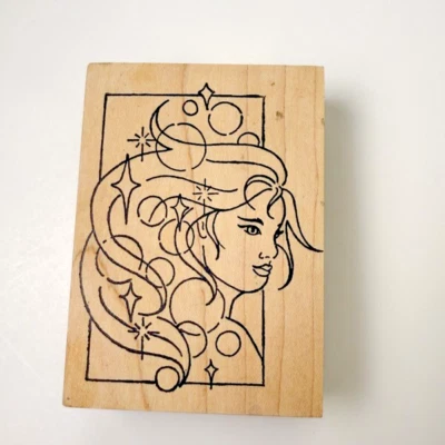 Burbujas~Mujer Mística~Dama Celestial~HTF~Sello de Goma~ 3" X 4"~Sin Marca Foto 1 de 4