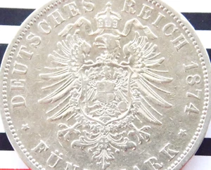 GERMAN 5 Mark 1874 A PRUSSIA EMPIRE KAISER WILHELM I. Silver Coin EAGLE RARE - Picture 1 of 7