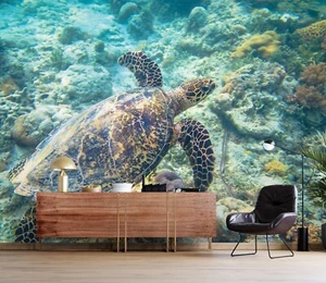 3D Sea Turtle S1314 Wallpaper Mural Self-adhesive Removable Sticker Kids Pa - Picture 1 of 11