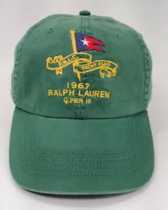 Vtg Polo Ralph Lauren P.R.L.C. Yacht Club 1967 Q Pier 18 Flag Leather Strapback - Imagen 1 de 7