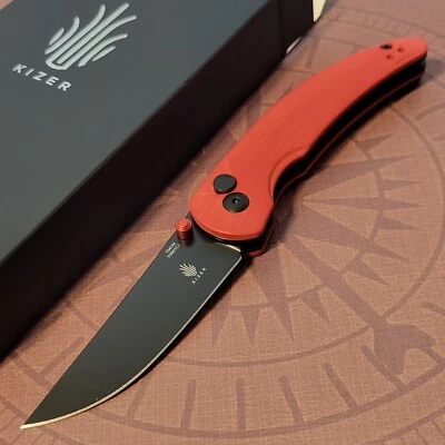 Нож Kizer Cutlery Chili Pepper тактический боковой замок красная ручка G10 сталь 154 см - Изображение 1 из 4