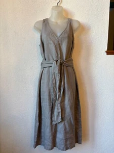 Adrienne Vittadini Tie Front Linen Dress - SZ S Taupe - Picture 1 of 11