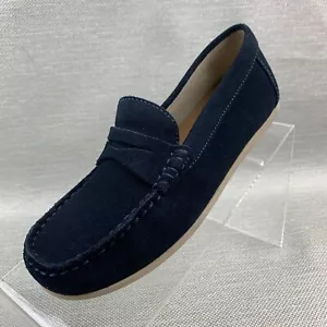 Zara Kids Boys Loafers Navy Blue Leather Round Toe Slip On Shoes Sz EU33/US2 NEW - Picture 1 of 11