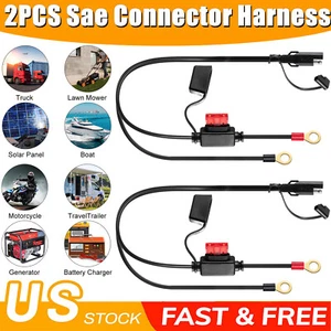 2X Battery Terminal 12V Ring Sae Connector Harness Charger Cable Extension Cord - Picture 1 of 13