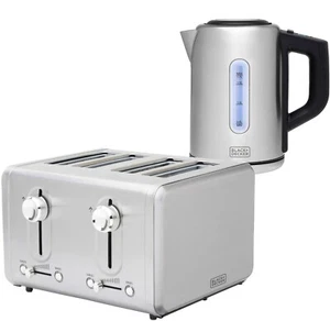 Black & Decker Kettle & 4 Slice Toaster Kitchen Combo Set Stainless Steel Kit - Picture 1 of 5