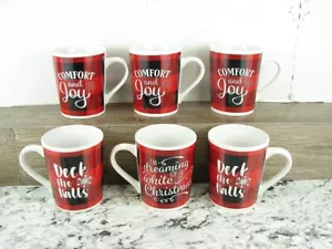 Juego de 6 tazas de Navidad Royal Norfolk. Cuadros negros y rojos - Imagen 1 de 6