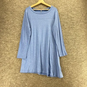 New Korsis T-Shirt Dress Women XL Blue Short Long Sleeve Round Neck Cotton - Picture 1 of 10