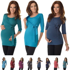 2in1 Maternity & Nursing 3/4 Sleeved Wrap Top Tunic Size 8 10 12 14 16 18 7035 - Picture 1 of 47