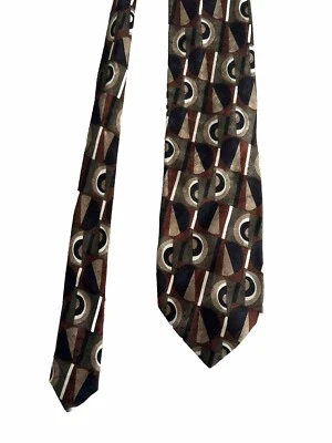 Corbata de seda Bachrach para hombre hecha en Italia tonos geométricos abstractos de marrón/negro Foto 1 de 4