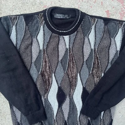 Vintage 90s Protege Mens Sweater Coogi Style 3D Chunky Knit Size XL Biggie USA - Image 1 of 4