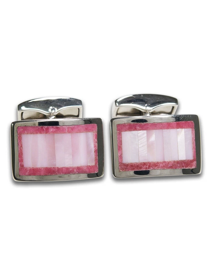 Tateossian Silver Royal Exchange Rectangle Pink Frame MOP Manschettenknöpfe - Bild 1 von 1