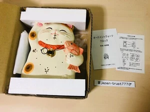 Lucky Cat Maneki neko Wall pendulum clock Japanese ware Pottery Right Hand up - Picture 1 of 16