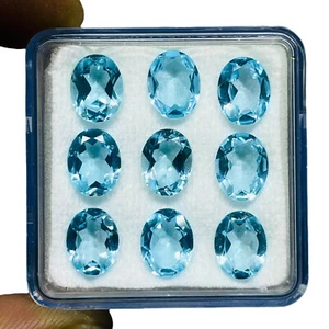 VVS 9 Stck. Natürlicher Himmelblautopas 9x7 mm Ovalschliff Top Qualität Lose Edelsteine Posten - Bild 1 von 9