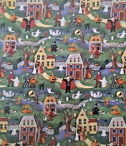 Vintage Spooky Neighborhood CP39736 BTHY Susan Winget Halloween Cotton Fabric - Picture 1 of 3