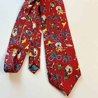 Corbata de Seda Roja Estilo RM CURIOUS GEORGE Bicicleta Hecha en EE. UU. Para Hombres Corbata Profesor Foto 1 de 4