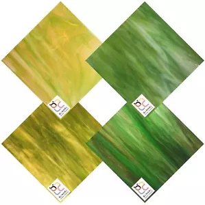 Wissmach 4 Sheet Mixed Color Variety Stained Glass Pack, Yellow/Green, (8"X10") - Picture 1 of 2