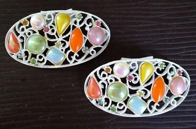 CLIPS ZAPATOS MOD VINTAGE AÑOS 60 FIRMADOS MUSI. Cabujones de vidrio pastel AB, Filagree, Go-Go Foto 1 de 4