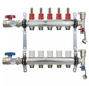 5 Loop/Port Stainless Steel PEX Manifold Radiant Heating w/ connectors - PEX GUY - Picture 1 of 3