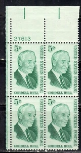 #1235 1963 5-cent Cordell Hull block of 4 with plate# MNH - Picture 1 of 1