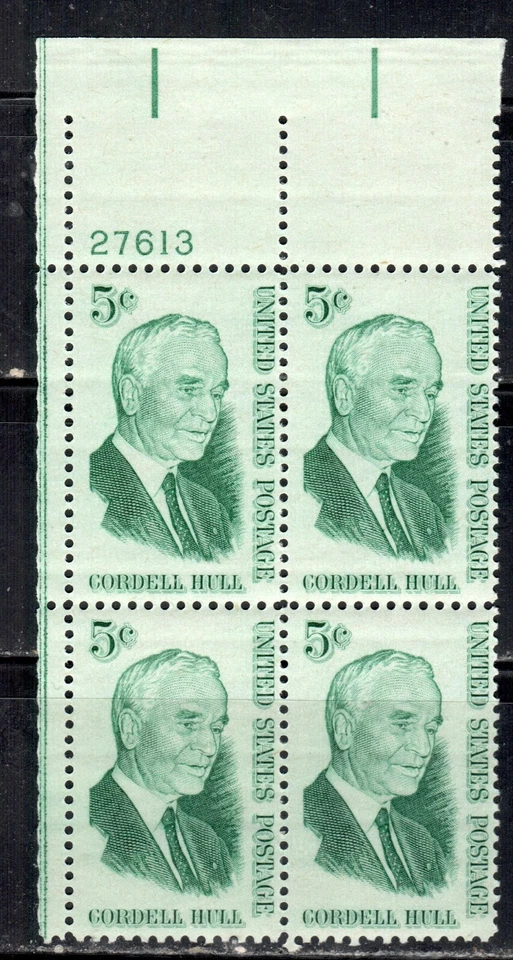 #1235 1963 5-cent Cordell Hull block of 4 with plate# MNH - Image 1 of 1