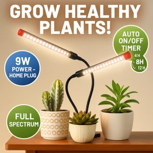 LED Grow Light 2 Pack 9W Full Spectrum Clip Lamp for Indoor Plants w/ Timer - Picture 1 of 8
