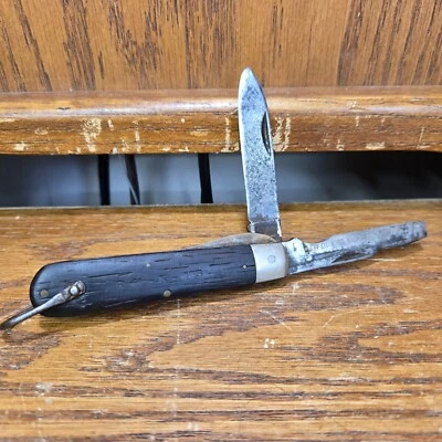 Cuchillo de electricistas del ejército Pal Blade Co. EE. UU., escalas de madera, pasadores de latón Foto 1 de 4