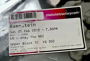 RAMMSTEIN TICKET Made In Germany Tour Birmingham NEC Arena 2012 - Bild 1 von 2