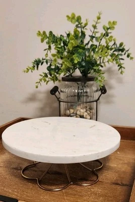 Hermoso Soporte para Pasteles de Mármol Pulido Blanco Sólido, Elevador para Decoración 10"x33/4" Usado en Excelente Condición  Foto 1 de 4