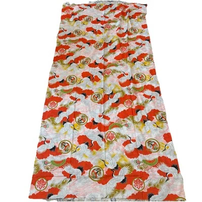 Vtg Satin Orange Pink Floral Kimono Fabric Asian Crane Faux Silk Purse Fan 90” - Image 1 of 4