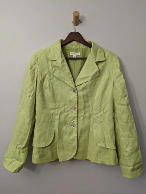 Blazer Chartreuse para mujer Coldwater Creek verde lino pétalo chaqueta Lagenlook 10 Foto 1 de 4