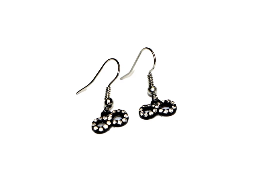 Hypoallergenic Surgical Steel black Infinity hoop Earring with CZ Stones Rhodium - Image 1 of 1