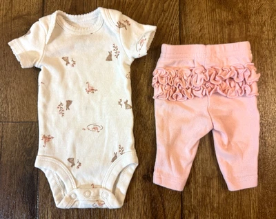 Carters Bebé Niña Prematuro 2 Piezas Conjunto Body Volantes Rosa Pantalones Conejito Ganso Foto 1 de 4