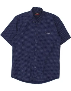 PIERRE CARDIN Mens Regular Fit Short Sleeve Shirt Large Navy Blue Spotted BK13 - Picture 1 of 3